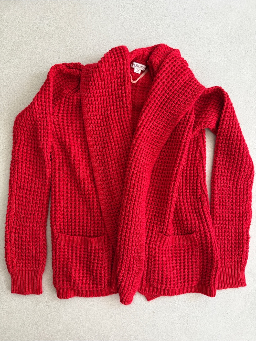 Merona Red Waffle Knit Open-Front Cardigan